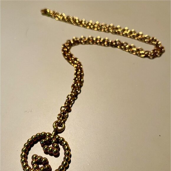 Gucci Black Resin & Crystal Interlocking G Pendant 31" Gold Tone Necklace & Box - Picture 8 of 11